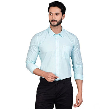 Generic Men's Casual Cotton Full Sleeve Solid Shirt (Turquoise)