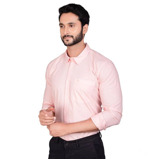 Generic Men's Casual Cotton Full Sleeve Solid Shirt (Peach)