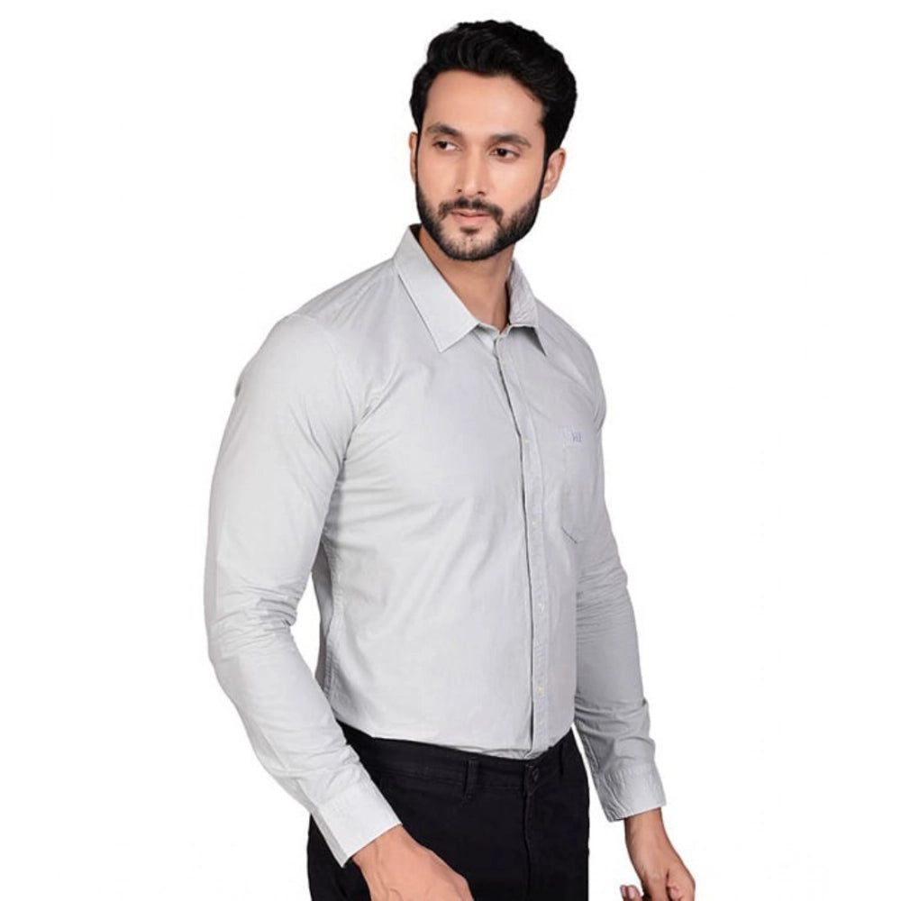 Generic Men's Casual Cotton Full Sleeve Solid Shirt (Grey)