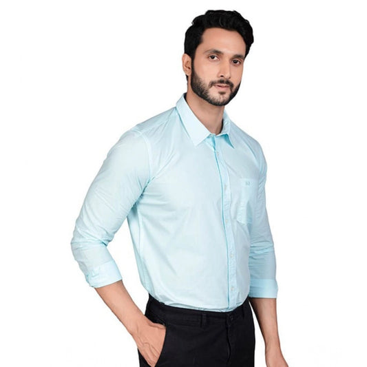 Generic Men's Casual Cotton Full Sleeve Solid Shirt (Turquoise)