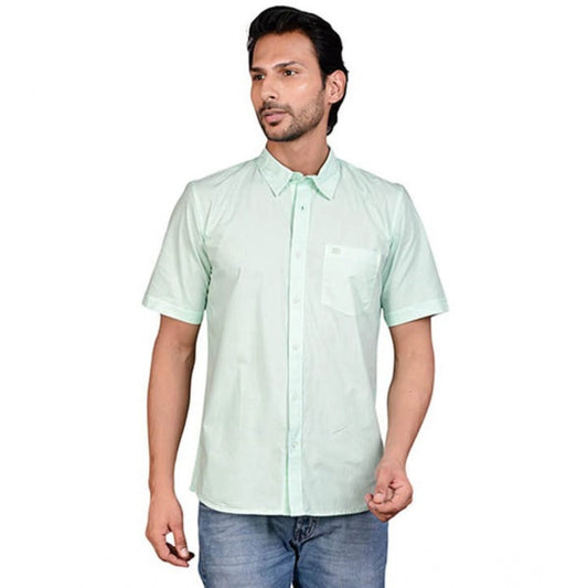 Generic Men's Casual Cotton Half Sleeve Solid Shirt (Sea Green)