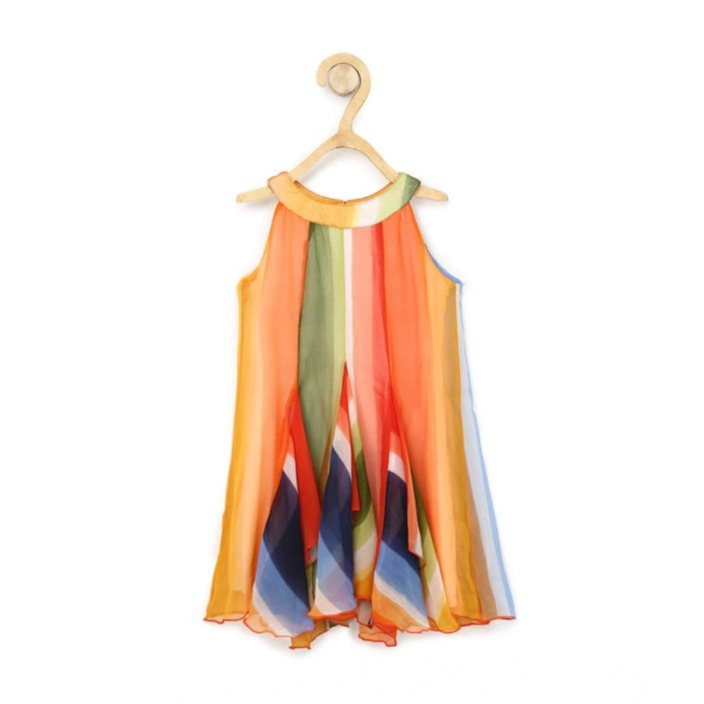 Generic Girl's Chiffon Graphic Sleeveless Round Neck Dress (Orange)