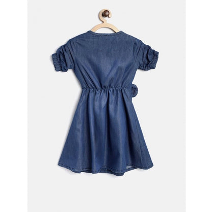 Generic Girl's Denim Striped Sleeveless Round Neck Dress (Blue)