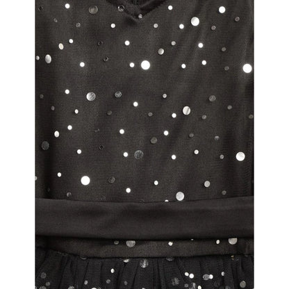 Generic Girl's Net Embellished Sleeveless V-Neck Dress (Black)