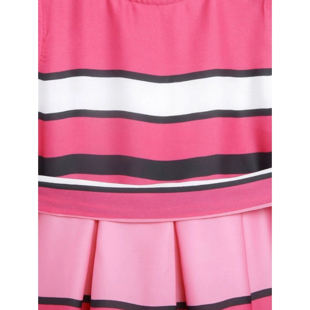 Generic Girl's Satin Striped Sleeveless Round Neck Dress (Pink)
