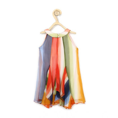 Generic Girl's Chiffon Graphic Sleeveless Round Neck Dress (Orange)