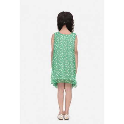 Generic Girl's Chiffon Ruffled Sleeveless Round Neck Dress (Green)