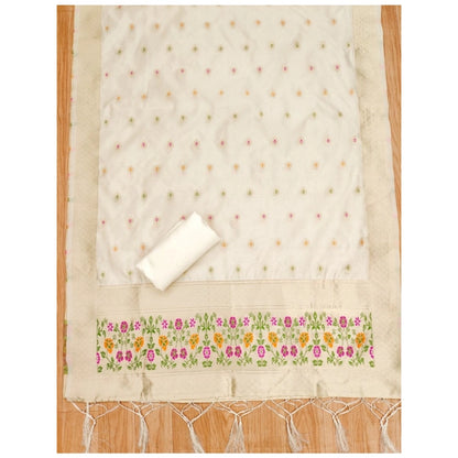 Generic Women's Banarasi Silk Printed Unstitched Salwar Suit Material With Dupatta (White, 3Mtrs)