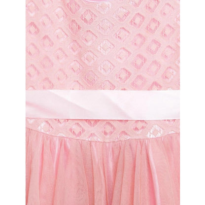 Generic Girl's Polyester  Net Embroidered Sleeveless Round Neck Dress (Peach)