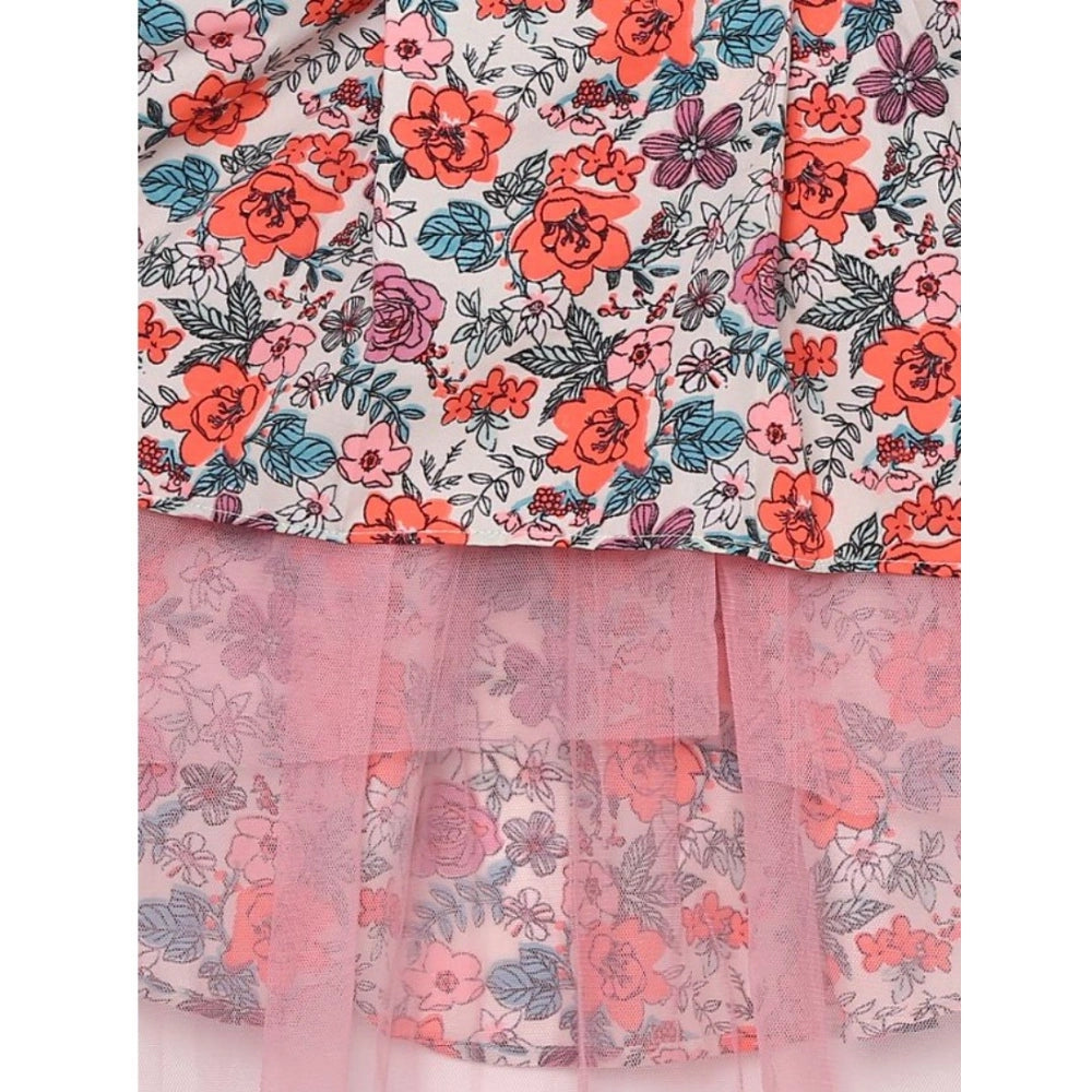 Generic Girl's Polyester Crepe Printed Sleeveless Round Neck Dress (Multicolor)