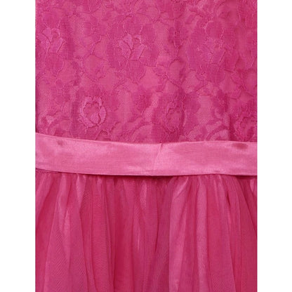 Generic Girl's Polyester  Net Floral Printed Sleeveless Round Neck Dress (Multicolor)