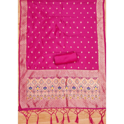 Generic Women's Banarasi Silk Printed Unstitched Salwar Suit Material With Dupatta (Pink, 3Mtrs)