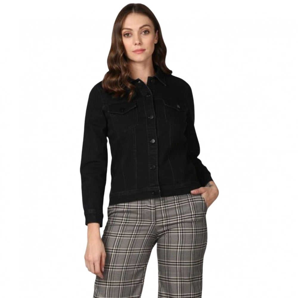 Generic Women's Denim Solid Long Sleeve Jacket (Black)