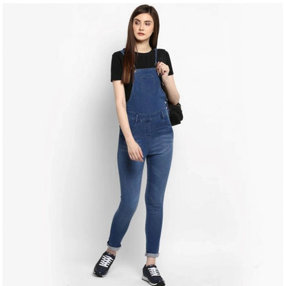 Generic Women's Denim Solid Dungaree Pant (Blue)