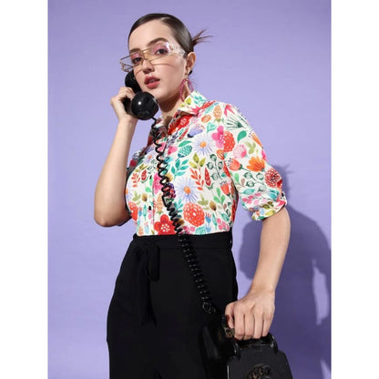 Generic Women's Polyester Printed 3/4th Sleeve Jumpsuit (Multicolor)