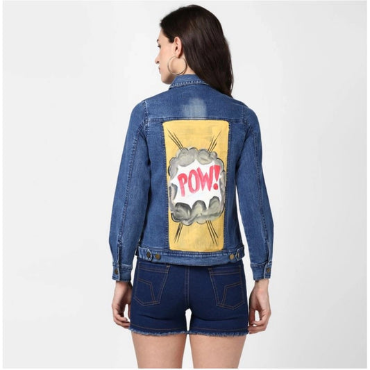 Generic Women's Denim Hand Painted Long Sleeve Jacket (Blue)