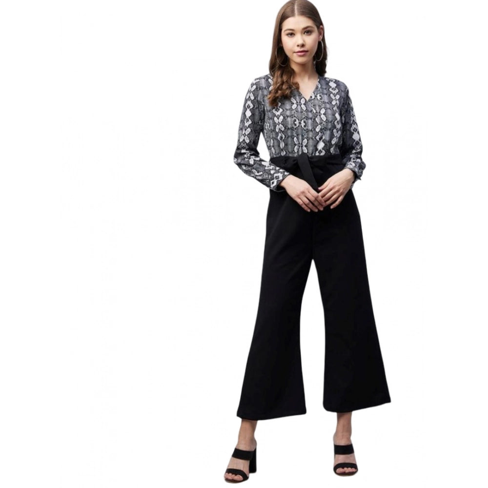 Generic Women's Rayon Animal Print Short Sleeve Jumpsuit (Black)