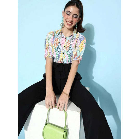 Generic Women's Polyester Printed 3/4th Sleeve Jumpsuit (Multicolor)