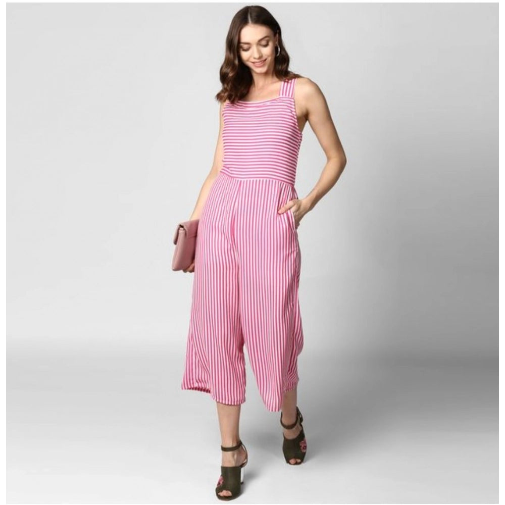Generic Women's Polyester Striped Sleeveless Jumpsuit (Pink)
