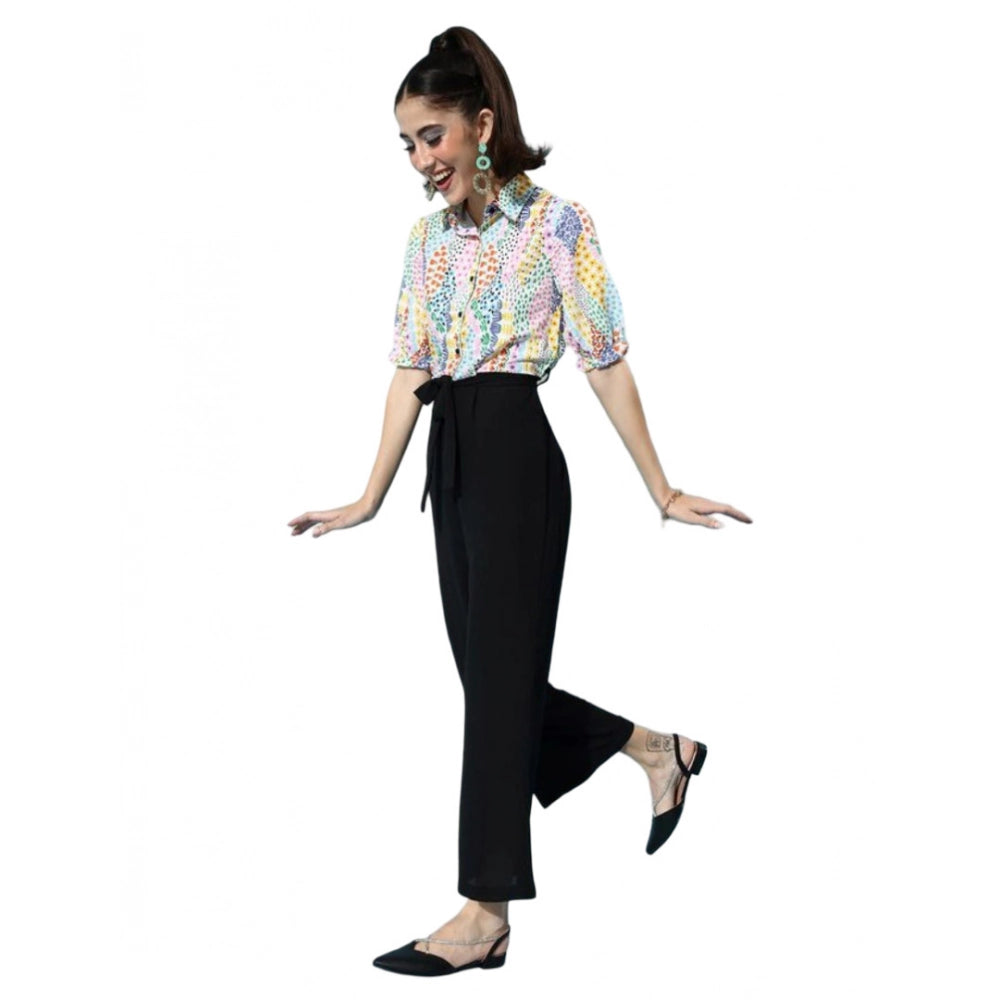 Generic Women's Polyester Printed 3/4th Sleeve Jumpsuit (Multicolor)