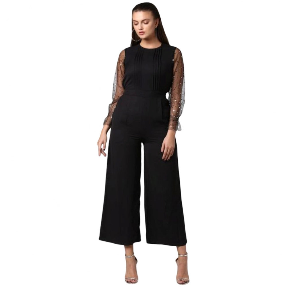 Generic Women's Polyester Embellished Long Sleeve Jumpsuit (Black)