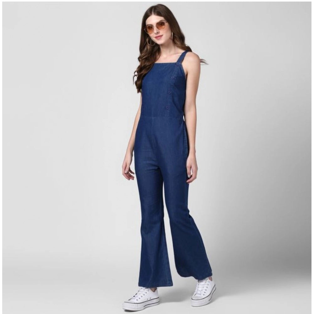 Generic Women's Denim Solid Shoulder Straps Jumpsuit (Blue)