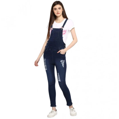 Generic Women's Denim Solid Dungaree Pant (Blue)