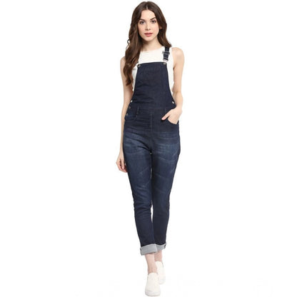Generic Women's Denim Solid Dungaree Pant (Blue)