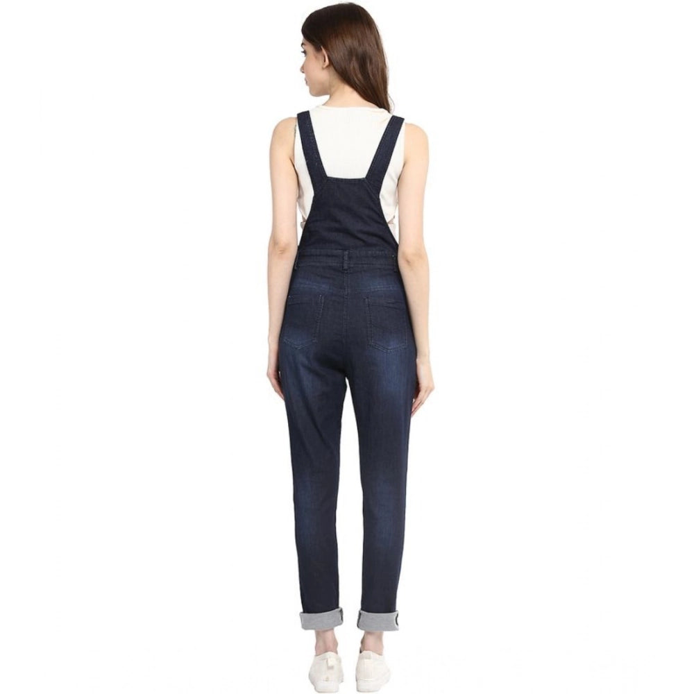 Generic Women's Denim Solid Dungaree Pant (Blue)