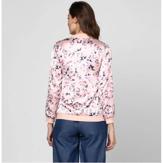 Generic Women's Satin Floral 3/4th Sleeve Jacket (Light Pink)