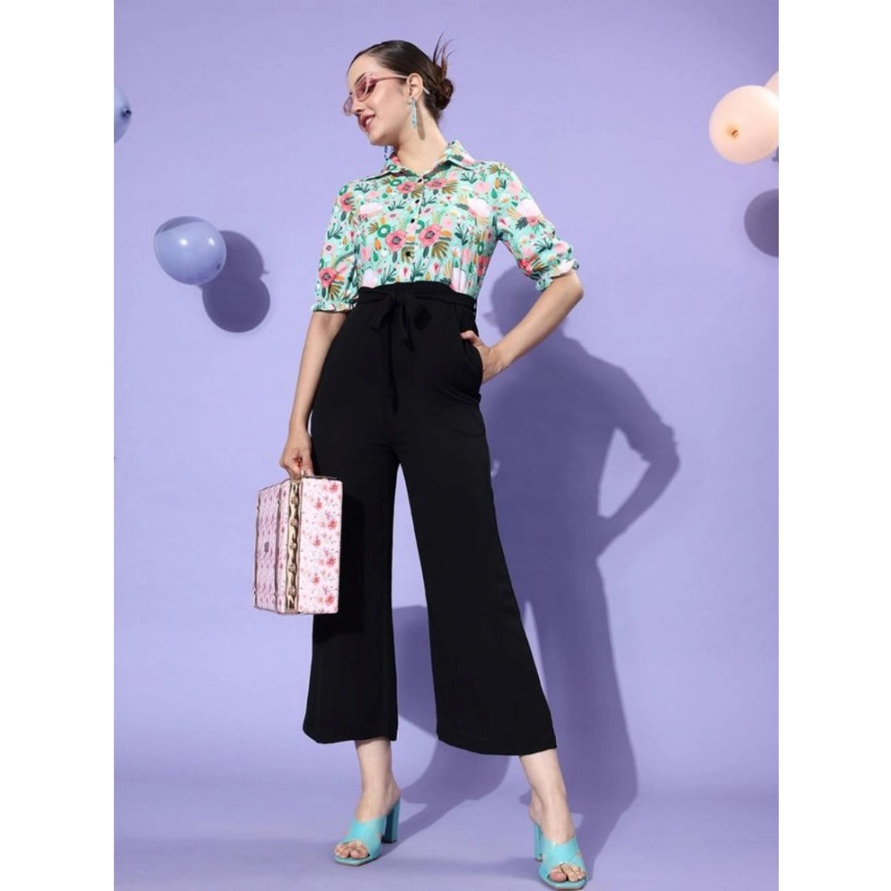 Generic Women's Polyester Printed 3/4th Sleeve Jumpsuit (Green - Black)