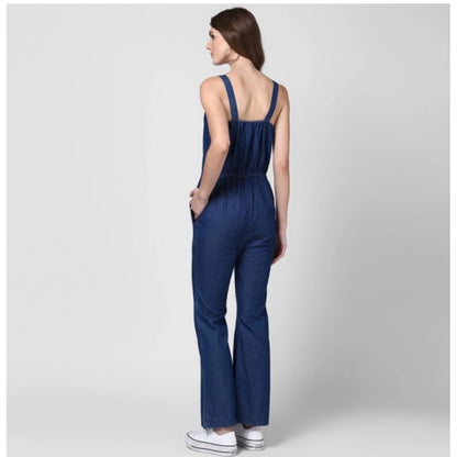Generic Women's Denim Solid Shoulder Straps Jumpsuit (Blue)