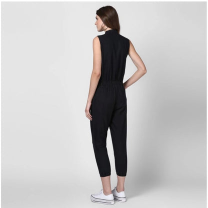 Generic Women's Denim Solid Sleeveless Jumpsuit (Black)