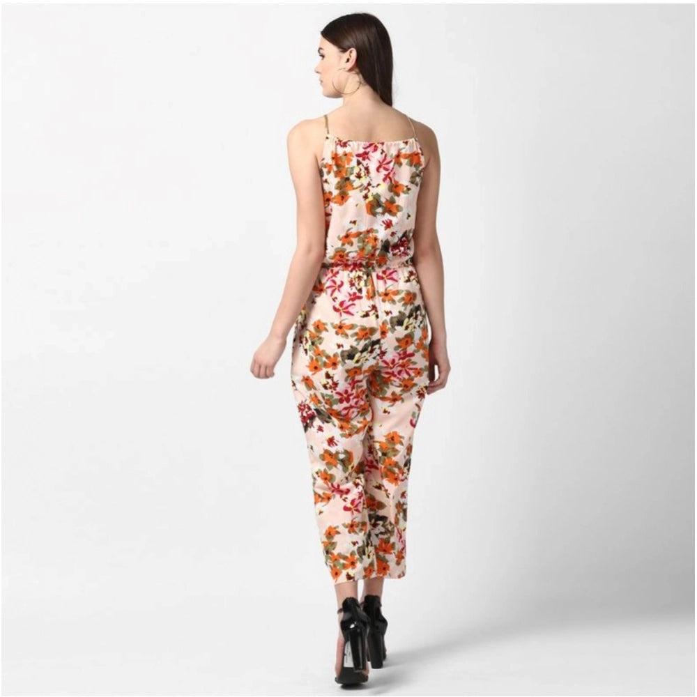 Generic Women's Polyester Floral Halter Jumpsuit (Peach)