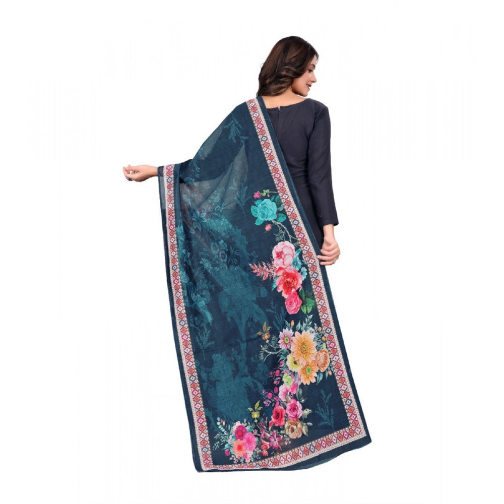 Generic Women's chanderi silk  Printed Dupatta (Navy Blue, Length: 2 Mtr)