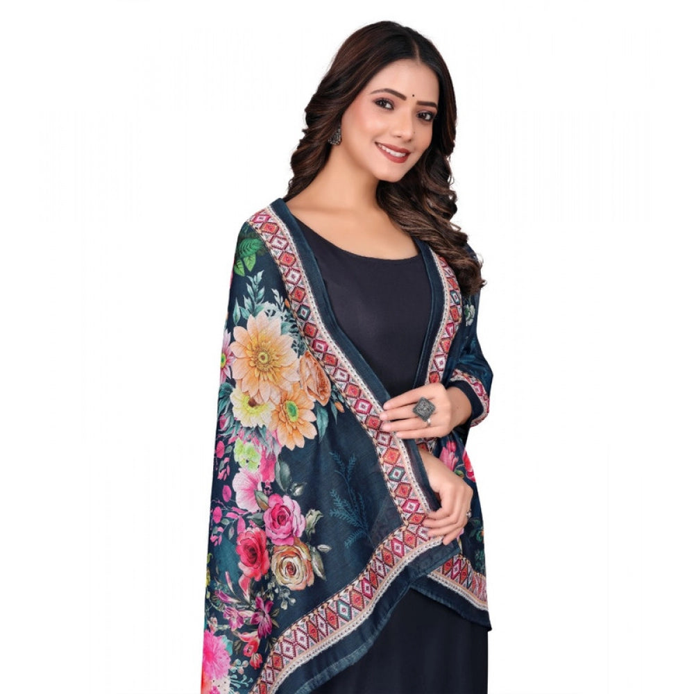 Generic Women's chanderi silk  Printed Dupatta (Navy Blue, Length: 2 Mtr)