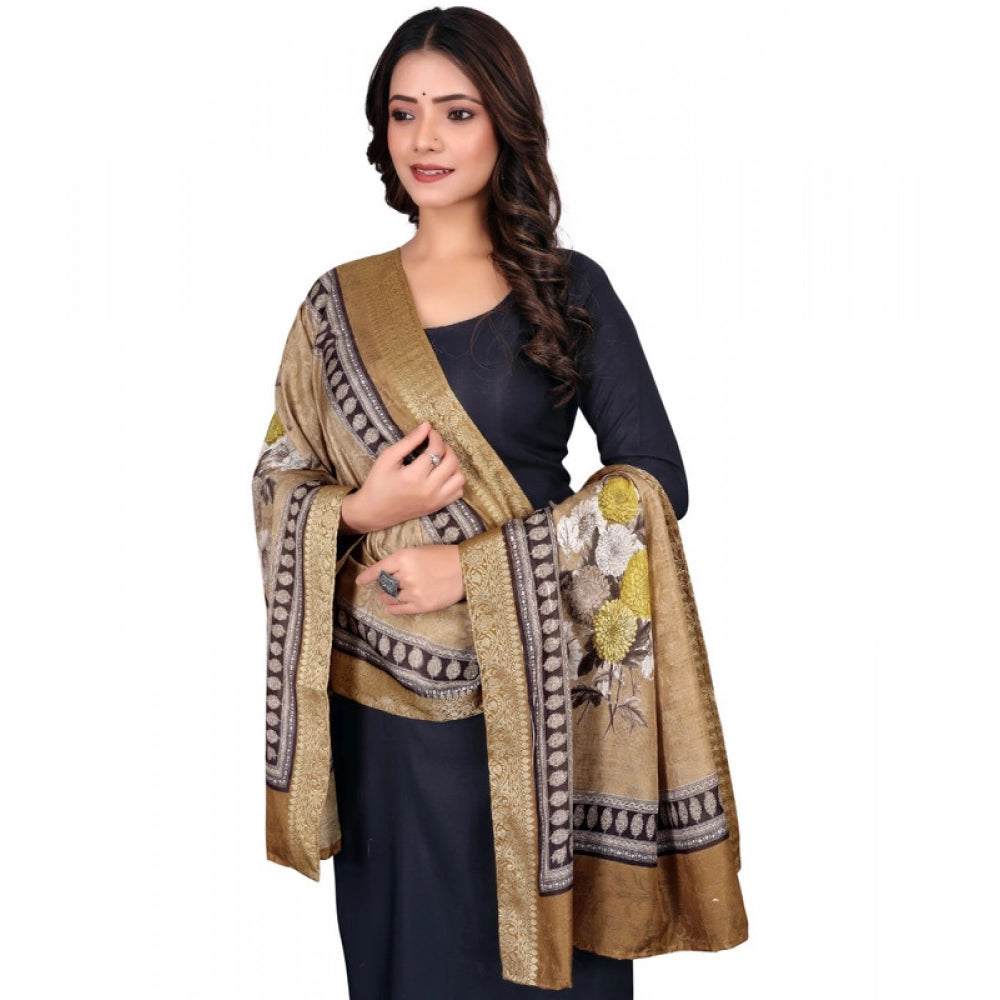 Generic Women's chanderi silk  Printed Dupatta (Beige, Length: 2 Mtr)