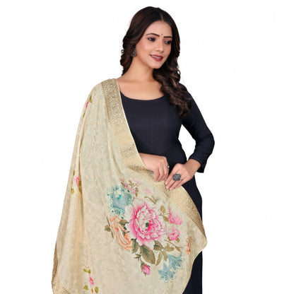 Generic Women's chanderi silk  Printed Dupatta (Beige, Length: 2 Mtr)