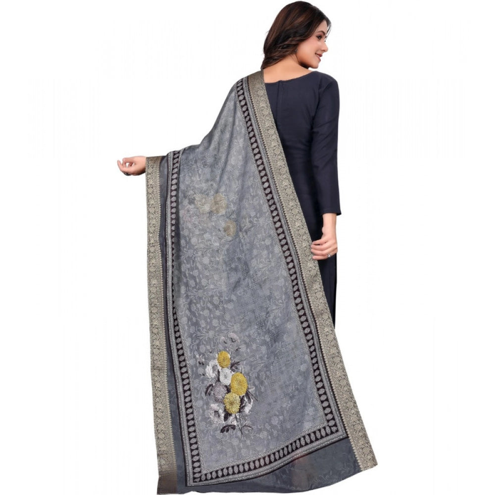 Generic Women's chanderi silk  Printed Dupatta (Gray, Length: 2 Mtr)