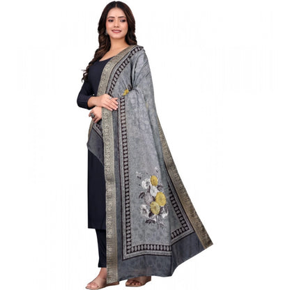 Generic Women's chanderi silk  Printed Dupatta (Gray, Length: 2 Mtr)