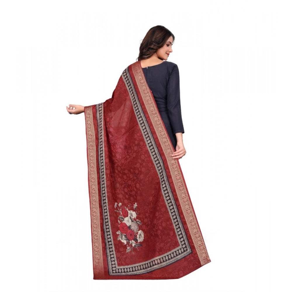 Generic Women's chanderi silk  Printed Dupatta (Maroon, Length: 2 Mtr)