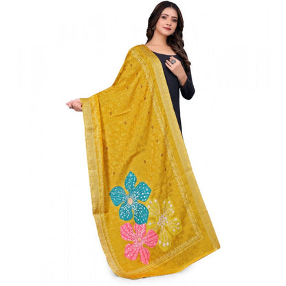 Generic Women's chanderi silk  Printed Dupatta (Yellow, Length: 2 Mtr)
