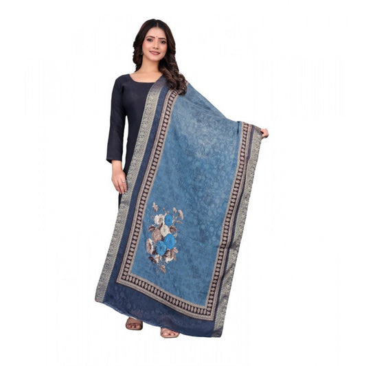 Generic Women's chanderi silk  Printed Dupatta (Navy Blue, Length: 2 Mtr)
