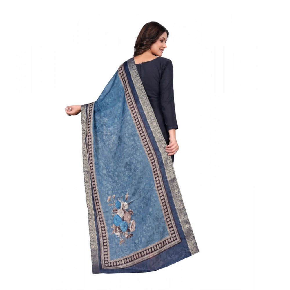 Generic Women's chanderi silk  Printed Dupatta (Navy Blue, Length: 2 Mtr)