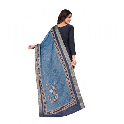 Generic Women's chanderi silk  Printed Dupatta (Navy Blue, Length: 2 Mtr)