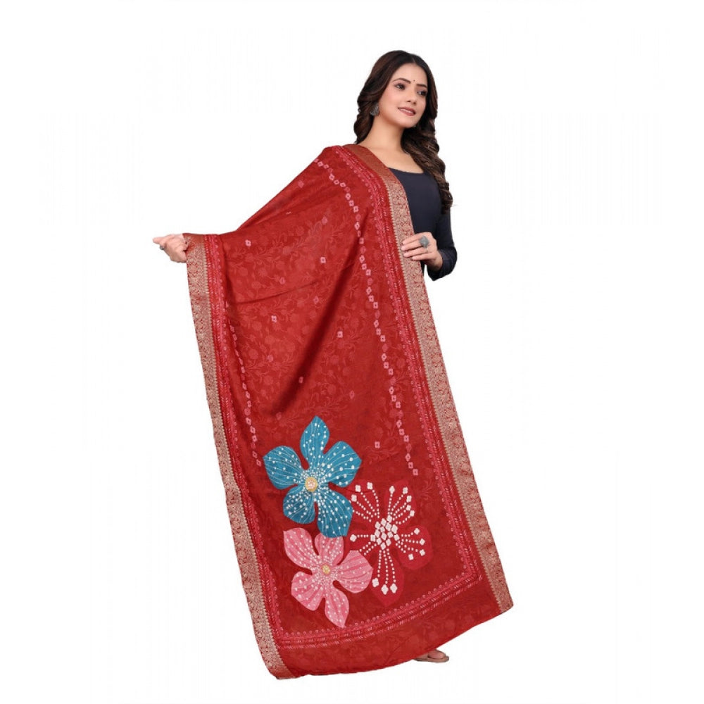 Generic Women's chanderi silk  Printed Dupatta (Red, Length: 2 Mtr)
