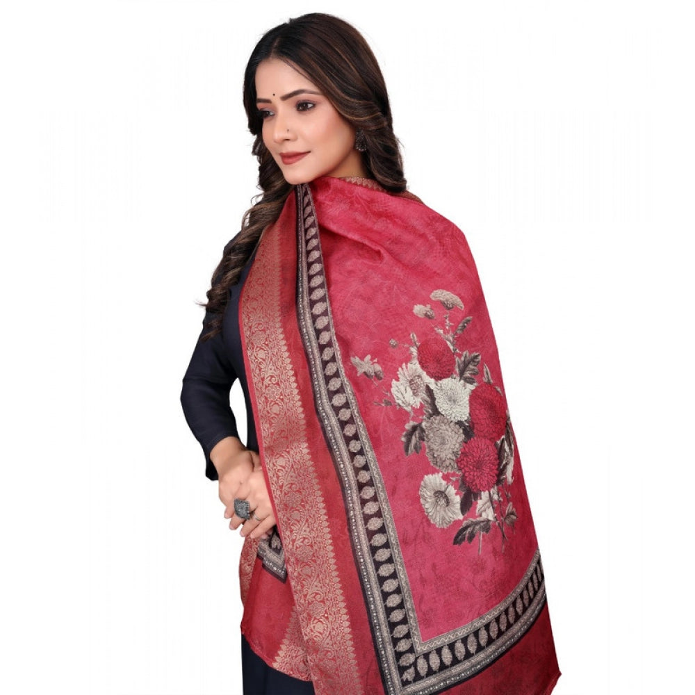 Generic Women's chanderi silk  Printed Dupatta (Red, Length: 2 Mtr)