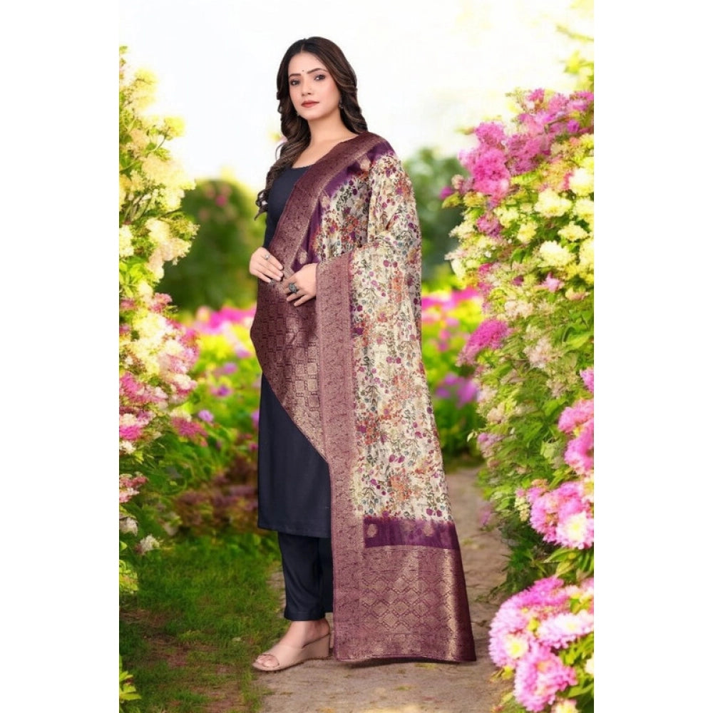 Generic Women's chanderi silk  Printed Dupatta (Magenta, Length: 2 Mtr)