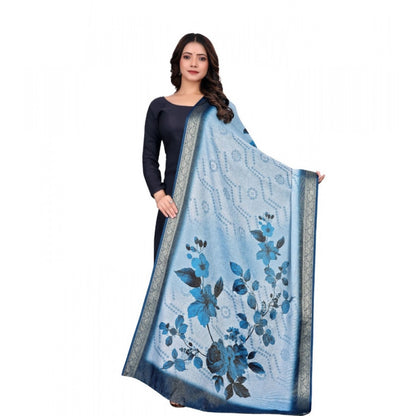 Generic Women's chanderi silk  Printed Dupatta (Blue, Length: 2 Mtr)