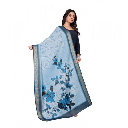 Generic Women's chanderi silk  Printed Dupatta (Blue, Length: 2 Mtr)